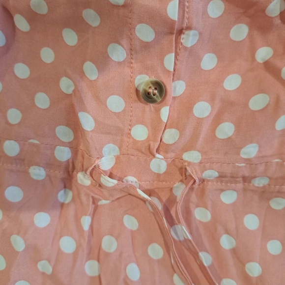 Pink Polka Dot Dress Midi Drawstring Ties Short Sleeve - Picture 11 of 11
